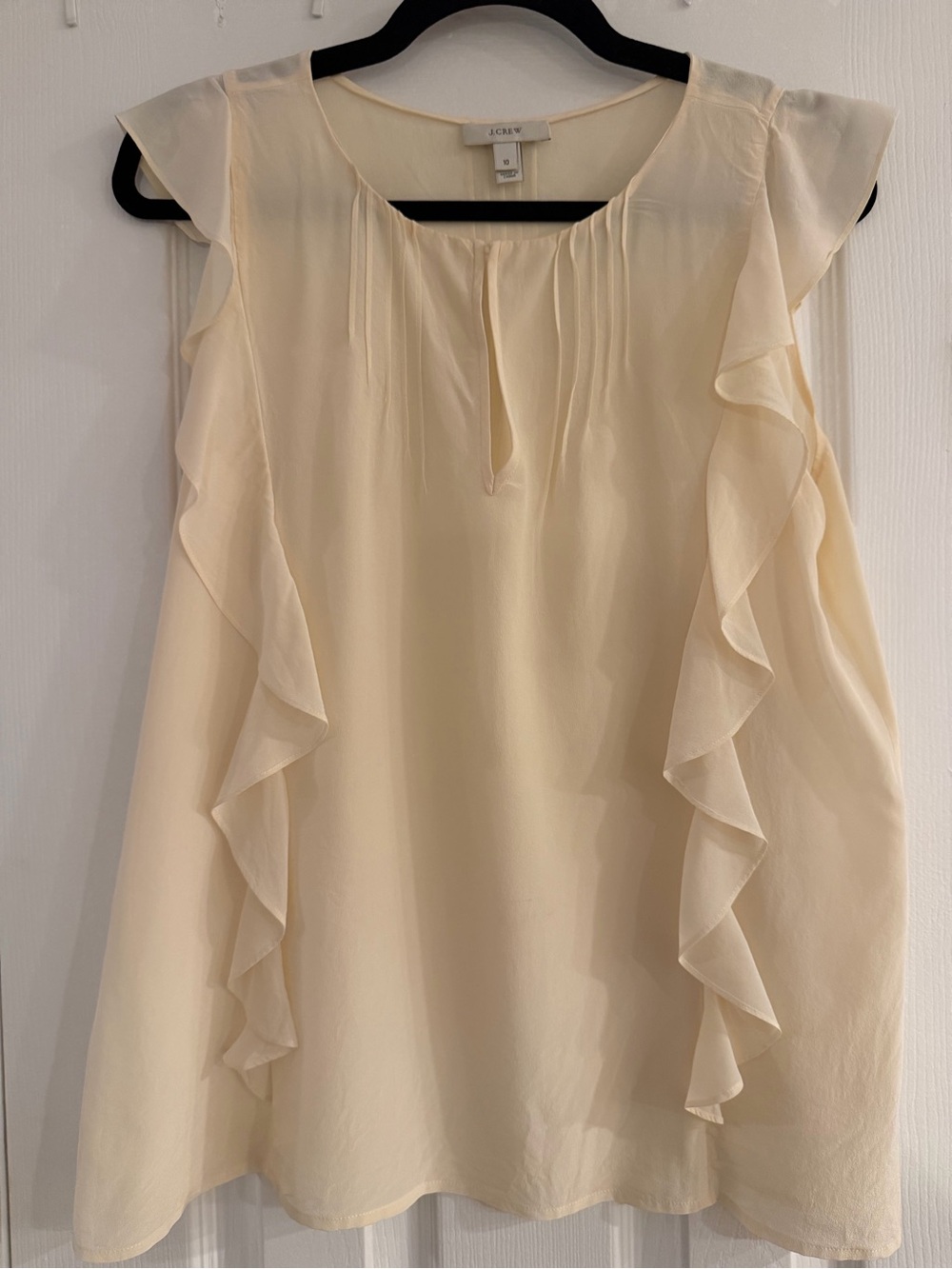 J. Crew 100% Silk Cream Ruffle Cap-Sleeve Blouse